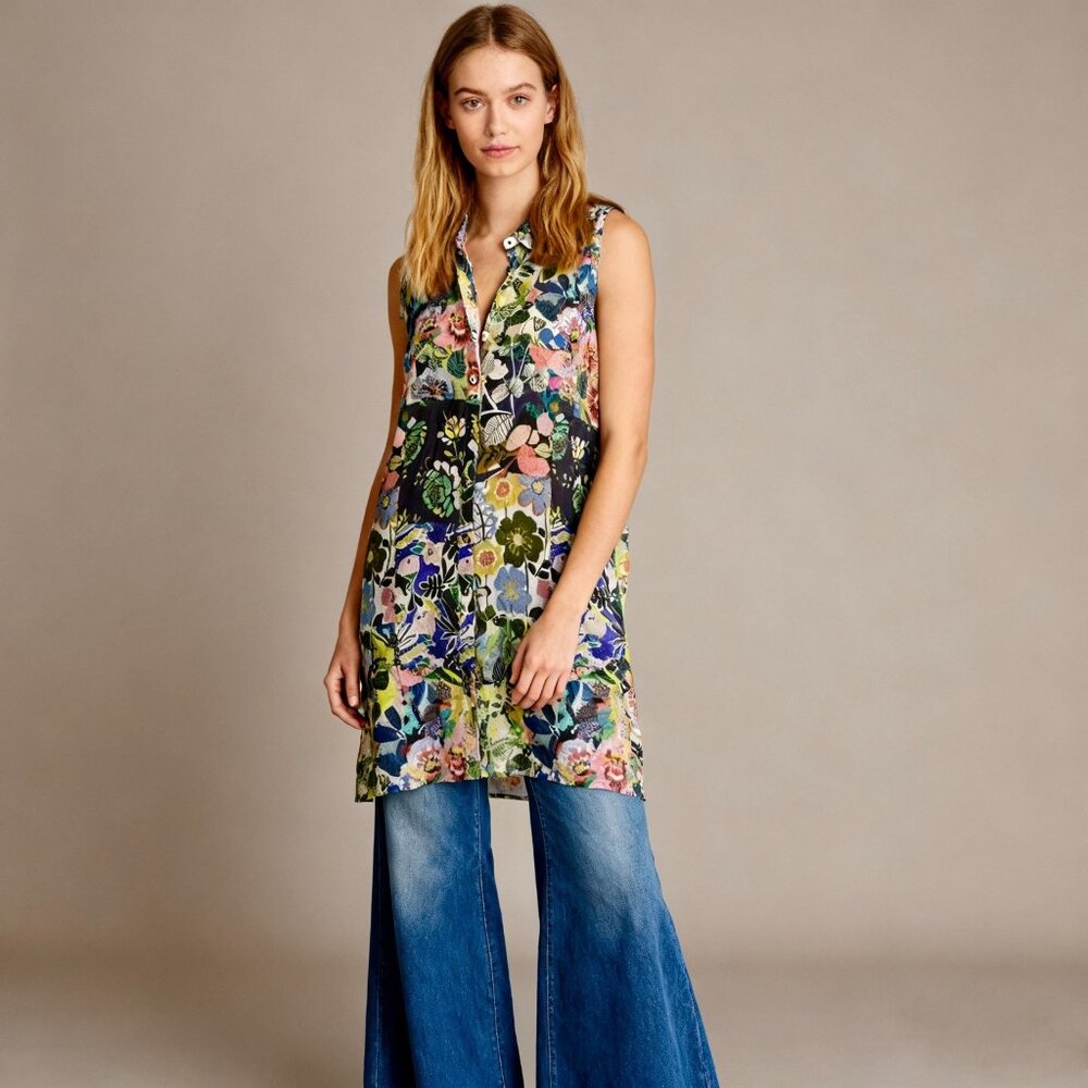 NWOT Johnny Was Chelsea Xanthe Silk Floral Sleeveless Tunic Blouse Shirt Size S